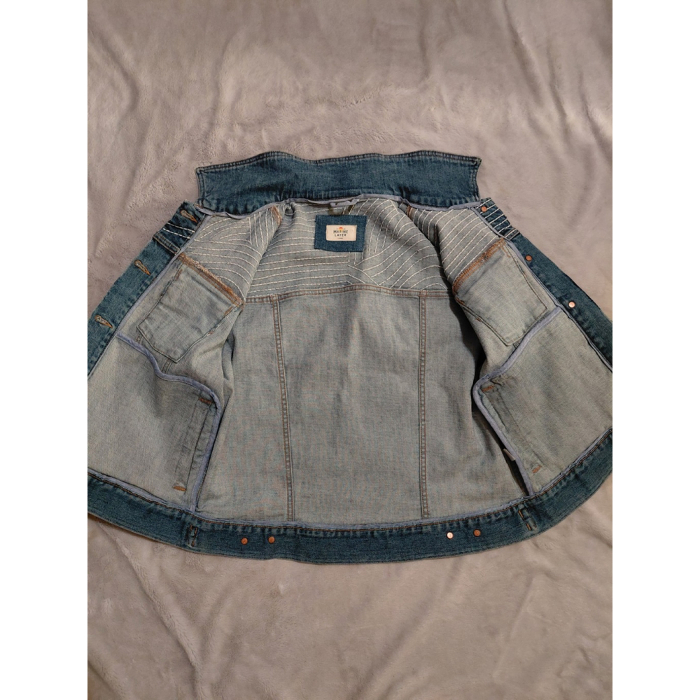 MARINE LAYER Blue Jean Eileen Embroidered Jacket Soft Denim Size Women's Large - Picture 11 of 13